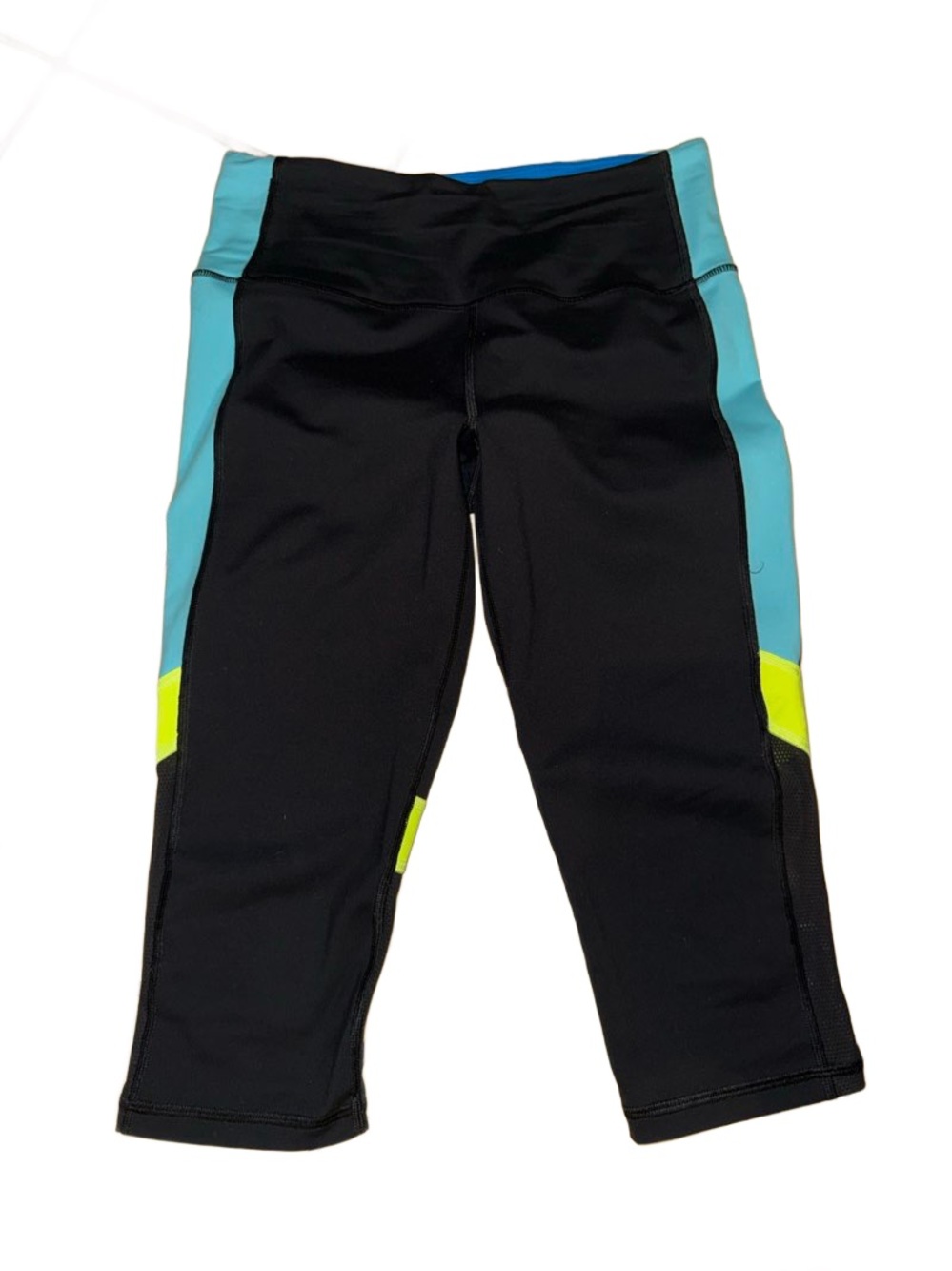 Victoria's Secret Black Leggings with Aqua and Neon Yellow Accents